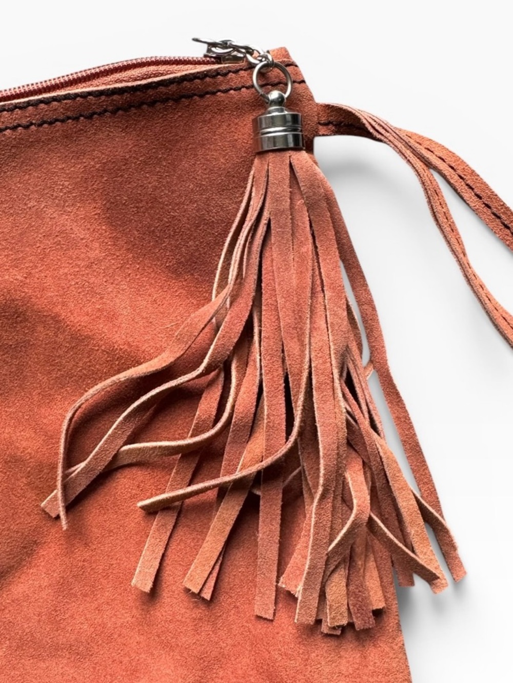 Anthropologie Genuine Leather Suede Foldover Tassel Clutch - Picture 3 of 6